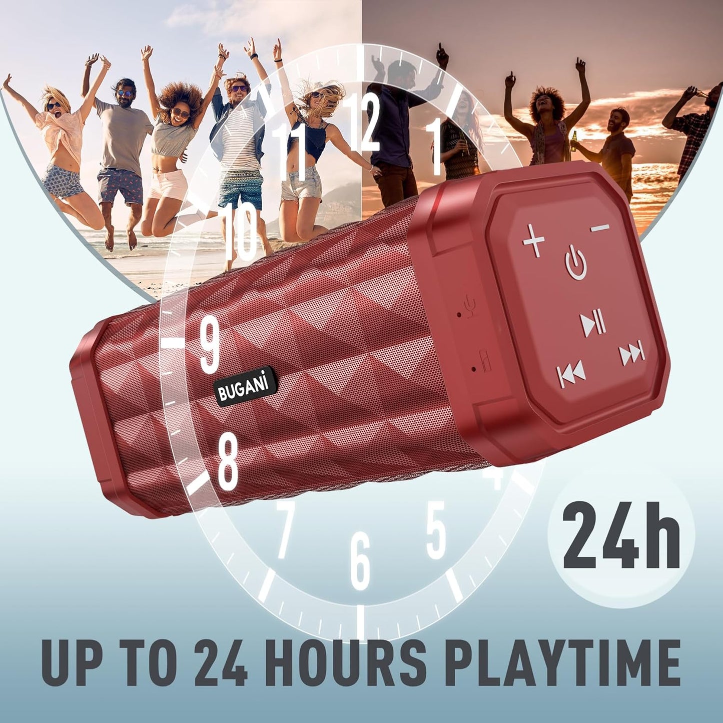 BUGANI 100ft 24H Bluetooth Speaker Portable Wireless Speaker, Wireless Range, Louder Volume, Stereo Sound, Amazing Bass