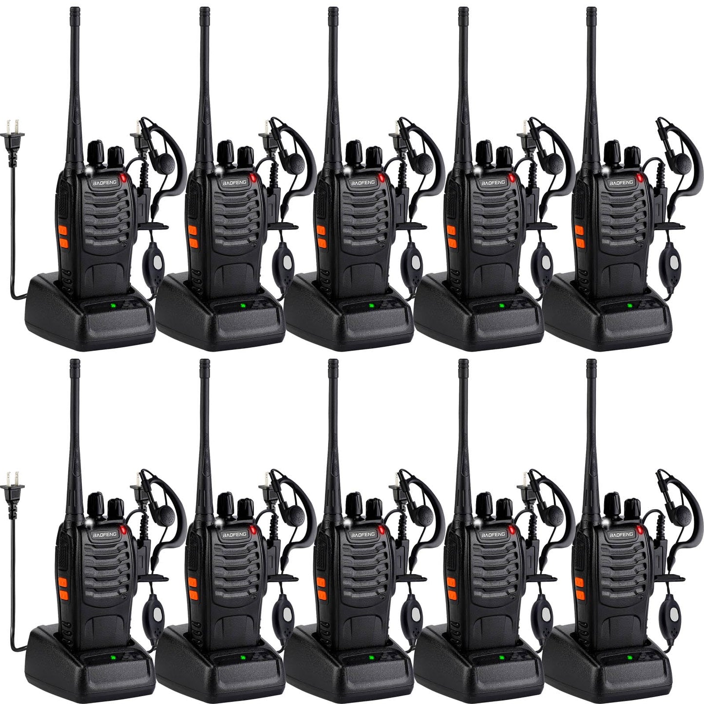 Baofeng Walkie Talkies 888S Rechargeable Long Range with Earpieces for Adults, 16 Channel Professional Radio Handheld Two Way Radios Li-ion Battery and Charger Included (10pack with 10earpiece)