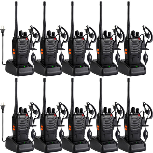 Baofeng Walkie Talkies 888S Rechargeable Long Range with Earpieces for Adults, 16 Channel Professional Radio Handheld Two Way Radios Li-ion Battery and Charger Included (10pack with 10earpiece)