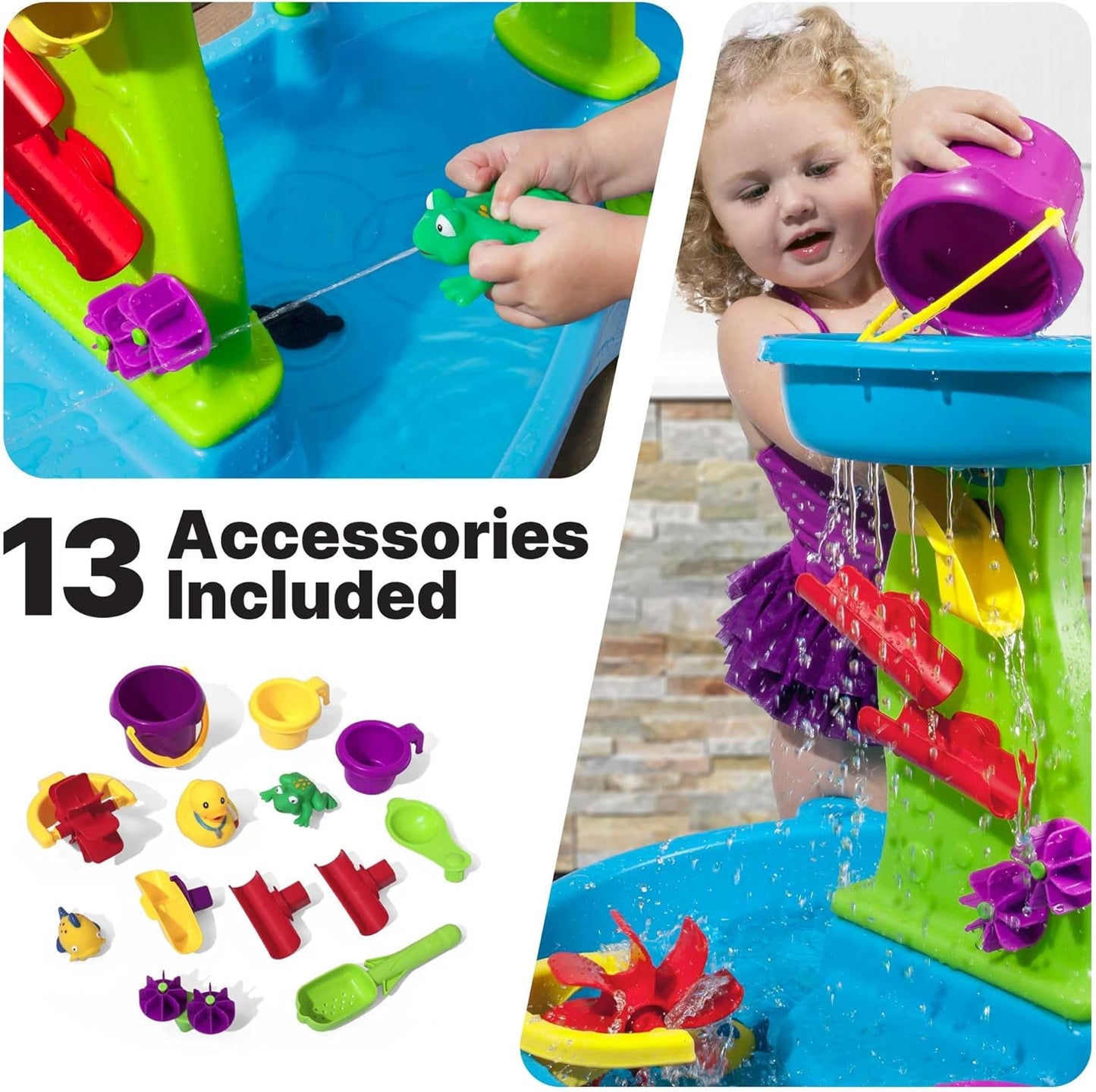 Step2 Rain Showers Splash Pond Water Table - Kids Sensory Playset with 13 Accessories | Outdoor Fun for Toddlers 1.5+ Years, Blue & Green
