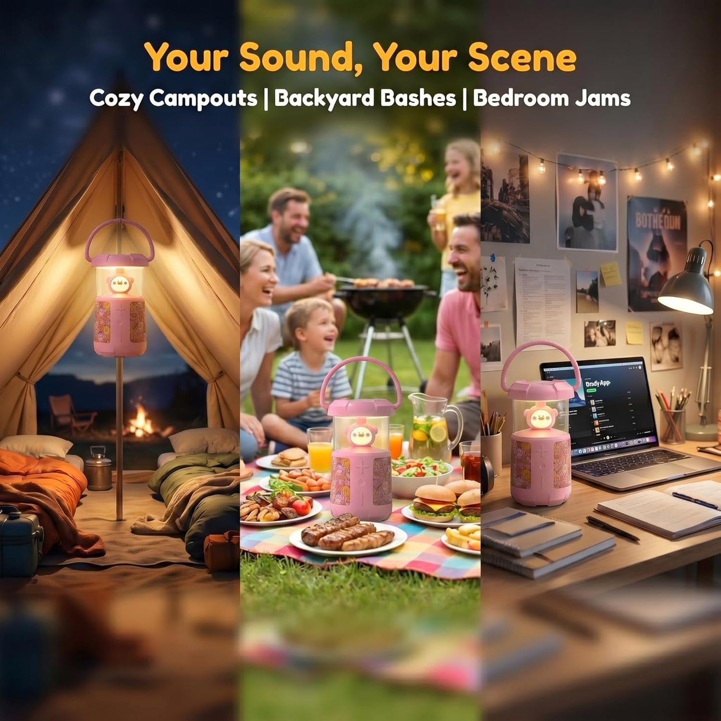 wocdwocd 45mm 16W, 3600mAh 20H IP45 Cute Cartoon Bluetooth Speaker with LED Night Light, Dual Stereo Rechargeable, Long
