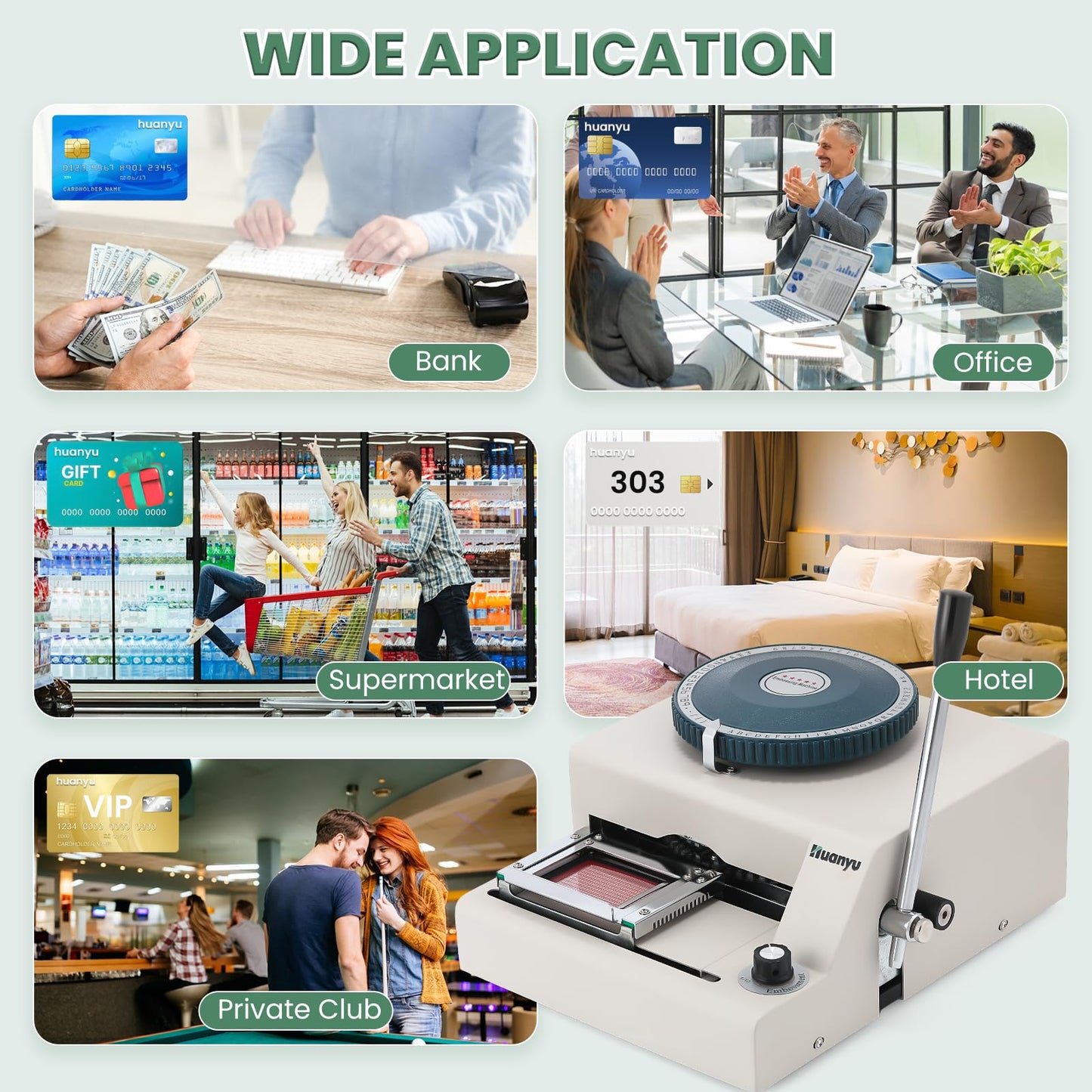 Huanyu PVC Card Embosser 68 Characters Manual Embossing Machine Credit ID VIP Code Gift Card Printer Letterpress Stamping Print Machine