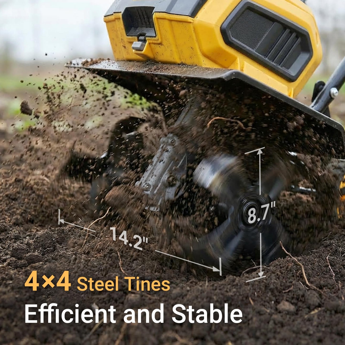 40v Cordless Brushless Tiller Cultivator Compatible with Dewalt 20v Battery(Tool Bare), 14.2in Electric Garden Rototiller, 8.7in Depth, Foldable, Adjustable Wheels for Lawn, Soil Prep,Grass Reseeding