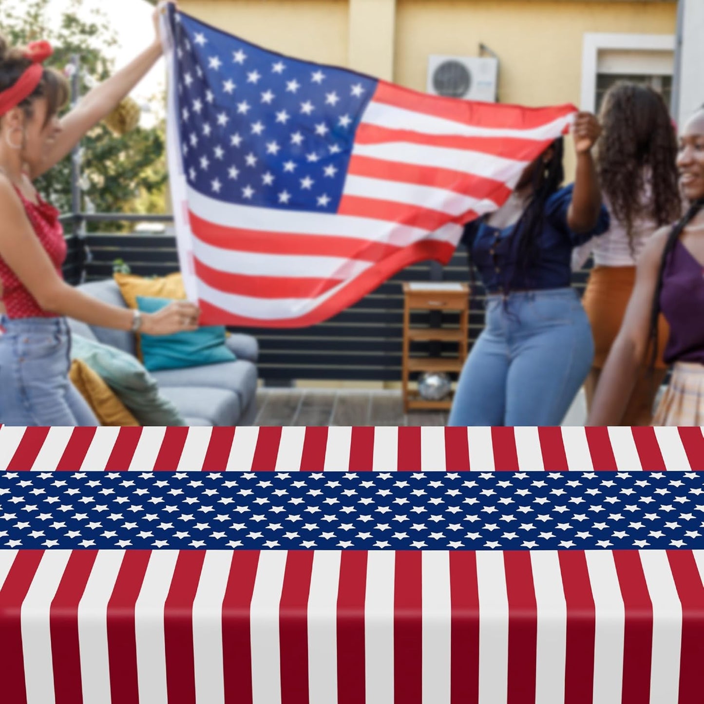 Regine Switzerland 4th of July Tablecloths - 108" x 54" Rectangular Red, White & Blue Design for Patriotic Celebrations