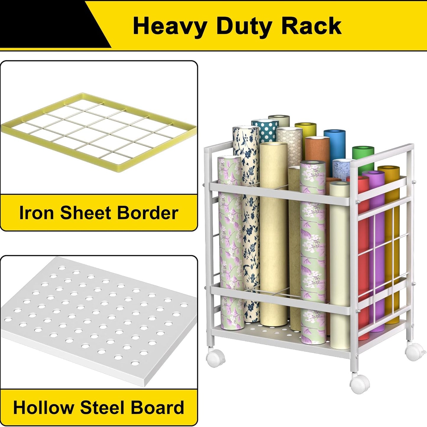 Wrapping Paper Organizer by [Brand Name] - Mobile Storage Solution with 20 Slots & Silent Wheels | Black