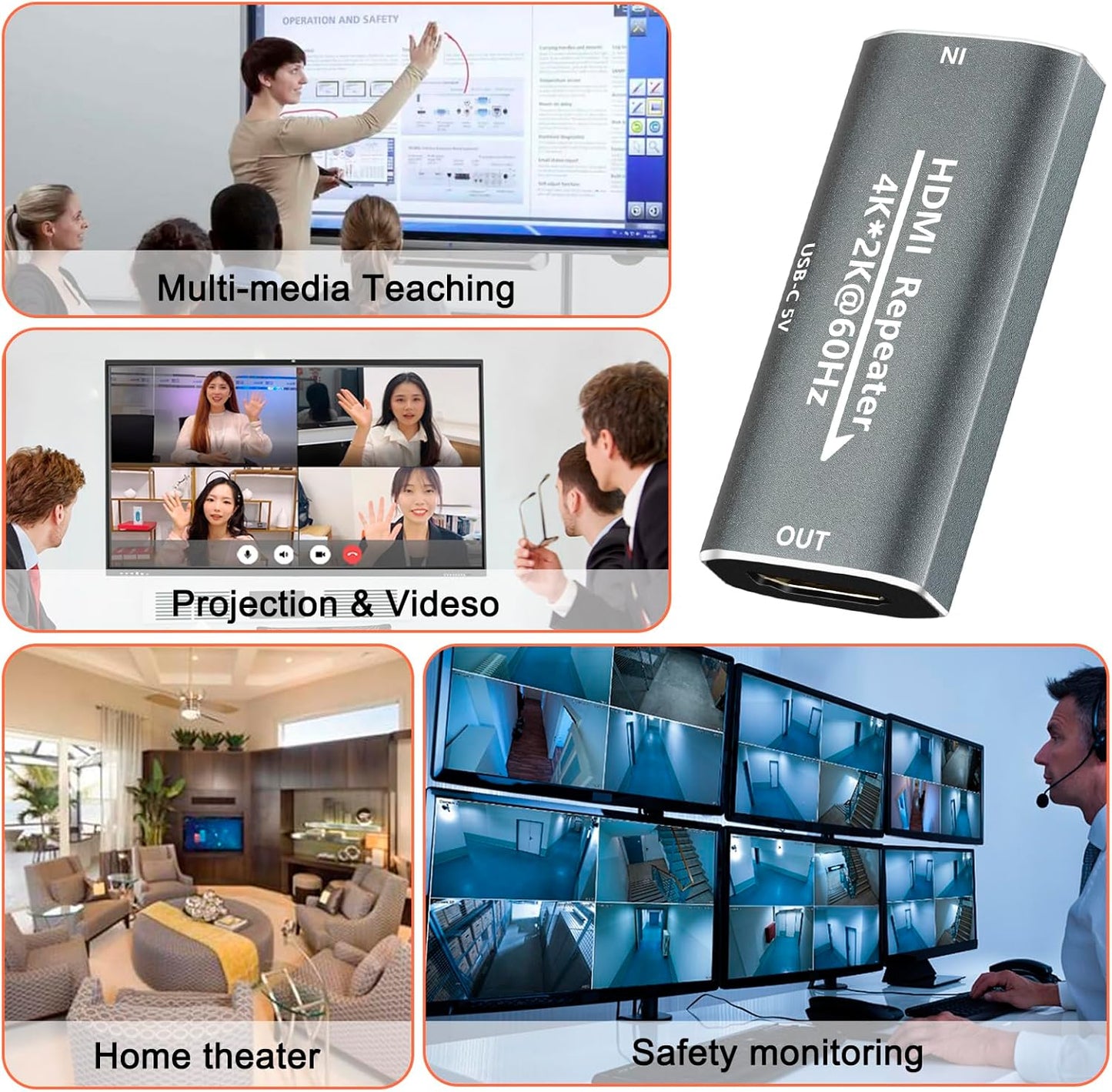 Sitechylor 4K 60Hz 2.0 TV/Laptop/PS4/DVD, HDMI Repeater hdmi Signal Booster Amplifier Extender with Power Required