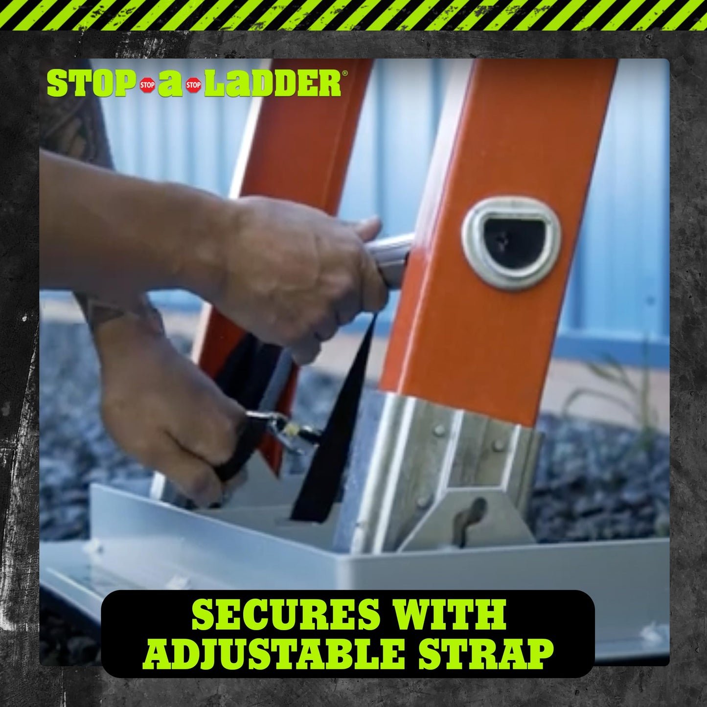 Stop-A-Ladder | Ladder Safety Device Prevents Slipping on Slick Surfaces | Fits Extension Ladders Up to 21” Wide | Lightweight, 6 lb Foam Grip with Adjustable Strap | Ladder Grip