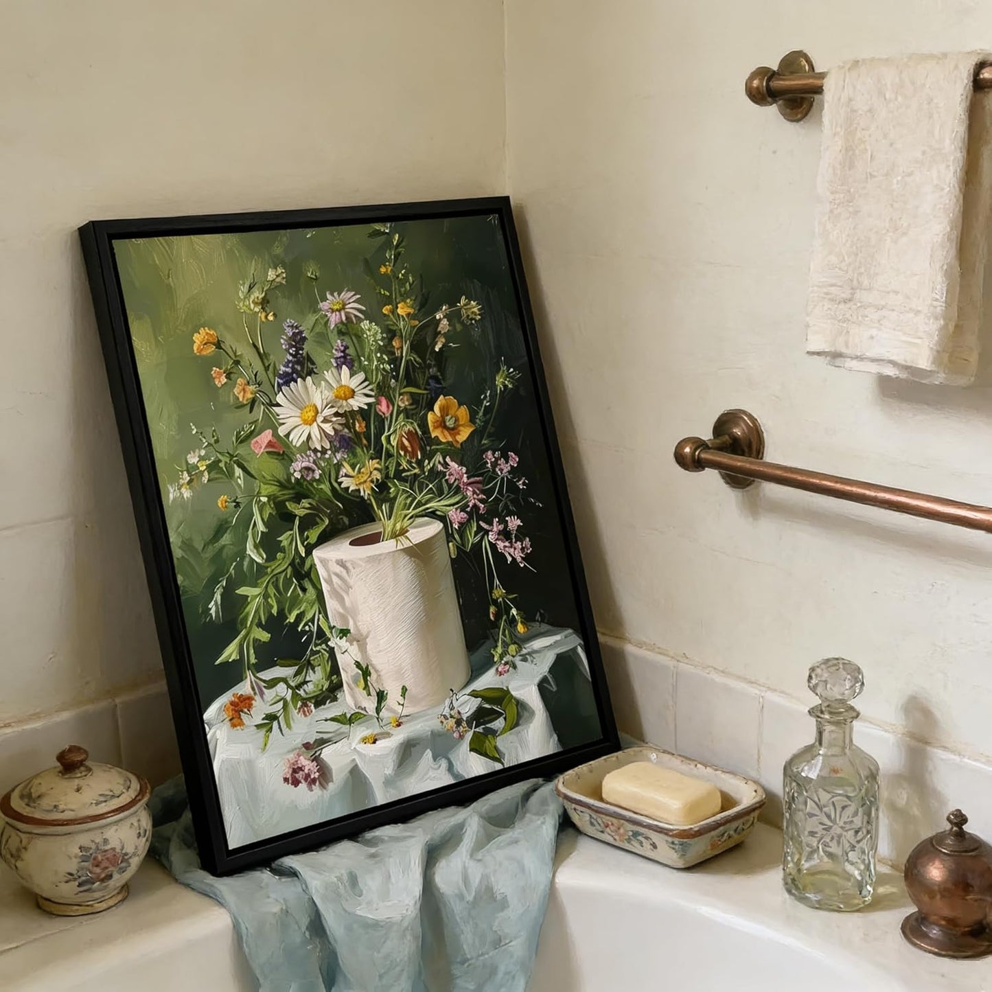 Skiennix Funny Floral Bathroom Wall Art - Moody Botanical Canvas Print | 8x10 Inch Decor