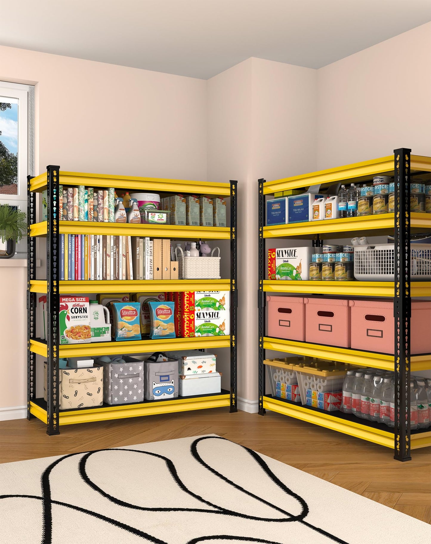 SDXYSTCE Garage Shelving Heavy Duty 2500LBS Loads, 48" W Adjustable Garage Storage Shelves, 5-Tier Metal Shelving Units and Storage, Industrial Utility Shelf, 48" Wx18 Dx78 H,Yellow