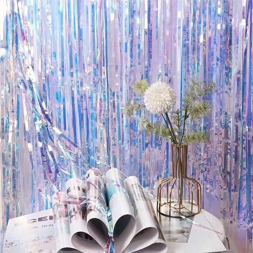 Iridescent Foil Curtain Backdrop by [Brand Name] - Neon Streamers for Stunning Party Decor | 3.2 ft x 6.5 ft