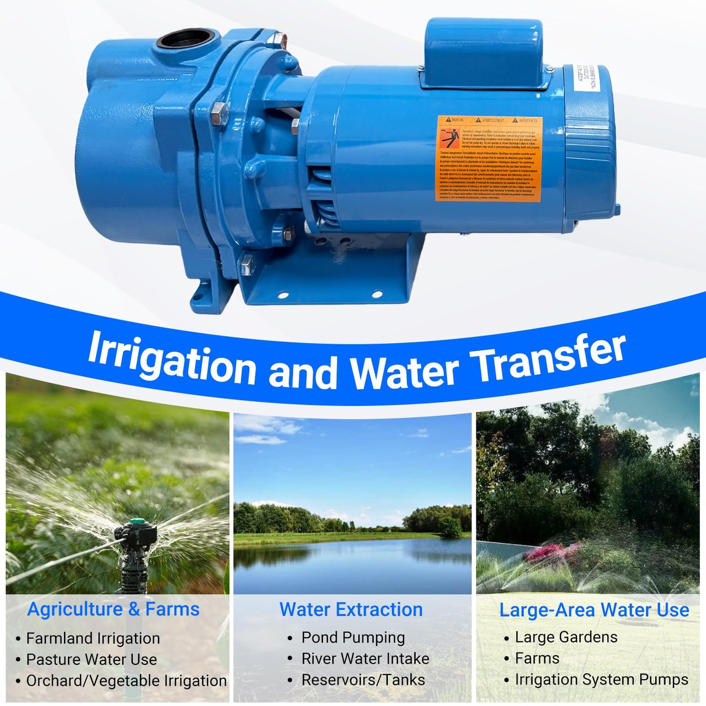 WeenthAvenue GT15 Self-Priming Single Phase Centrifugal Pump, 1.5hp, Single Phase Cast Iron Water Pump Fit for Agricultural & Garden Irrigation