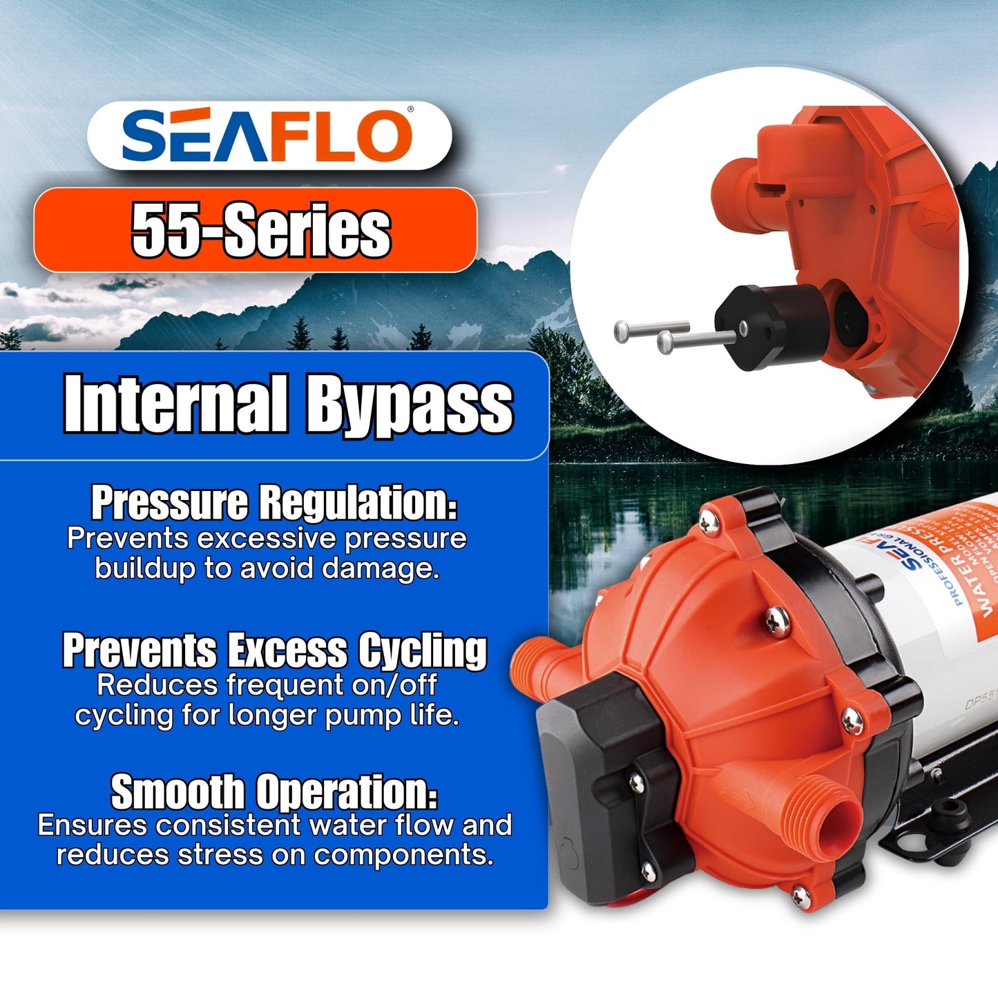 SEAFLO 55 Series 115V AC Automatic Demand Diaphragm Pump – 5.0 GPM, 60 PSI, 5-Chamber Self-Priming Water Pump w/Power Plug for Outlet, RV, Marine & Off-Grid Water Systems, 4-Year Warranty