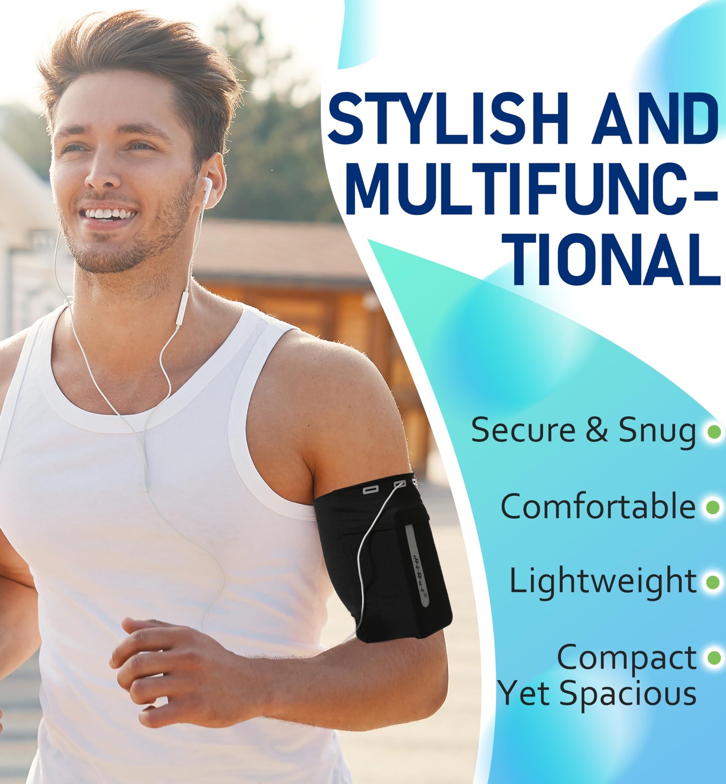 HiRui Running Armband Sleeve Universal Sports Armband Cell Phone Holder Armband for Exercise Workout, Compatible with iPhone 17/16/15/14/Plus/Pro Samsung Galaxy All Phones (M, Black)