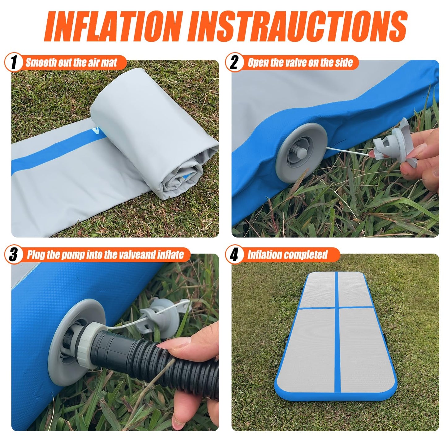 10ft Inflatable Gymnastics Tumbling Mat 4" Thick Air Tumble Track Gymnastics Training Mat with Electric Air Pump for Home Use/Tumble/Gym/Exercise/Training/Cheerleading/Yoga/Parkour/Beach/Park/Water