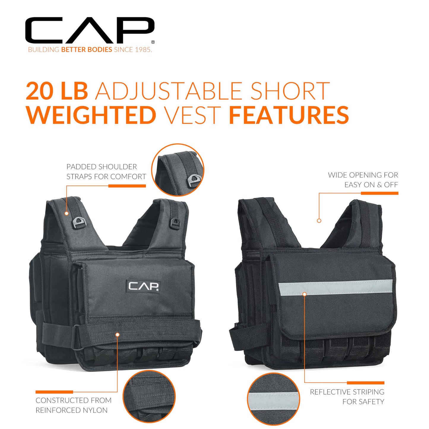 CAP 20 LB Adjustable Weighted Vest – Full Body Workouts, Cardio, Walking & Running, Weight Vest for Men and Women