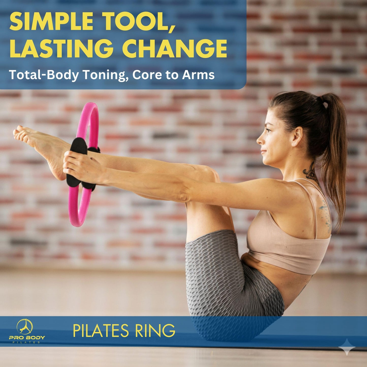 ProBody Pilates Fitness Circle – 14 Inch Pilates Ring for Yoga and Other Workouts, Focusing on Toning Inner Thighs, Arms, Core and Back, at Home Pilates Equipment (Pink)
