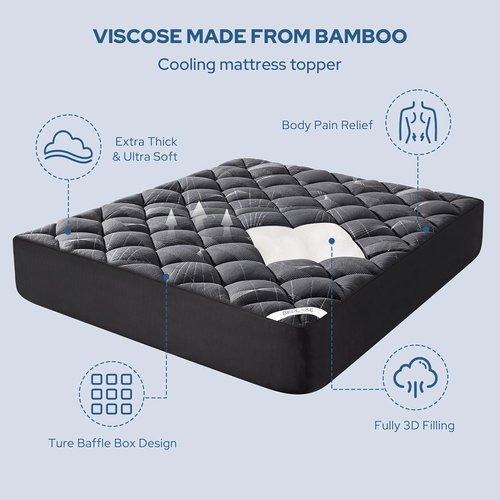 BEDLORE Queen Mattress Topper - Soft Bamboo Viscose Pillow Top for Back Pain Relief | Fits 6-18 Inch Mattresses