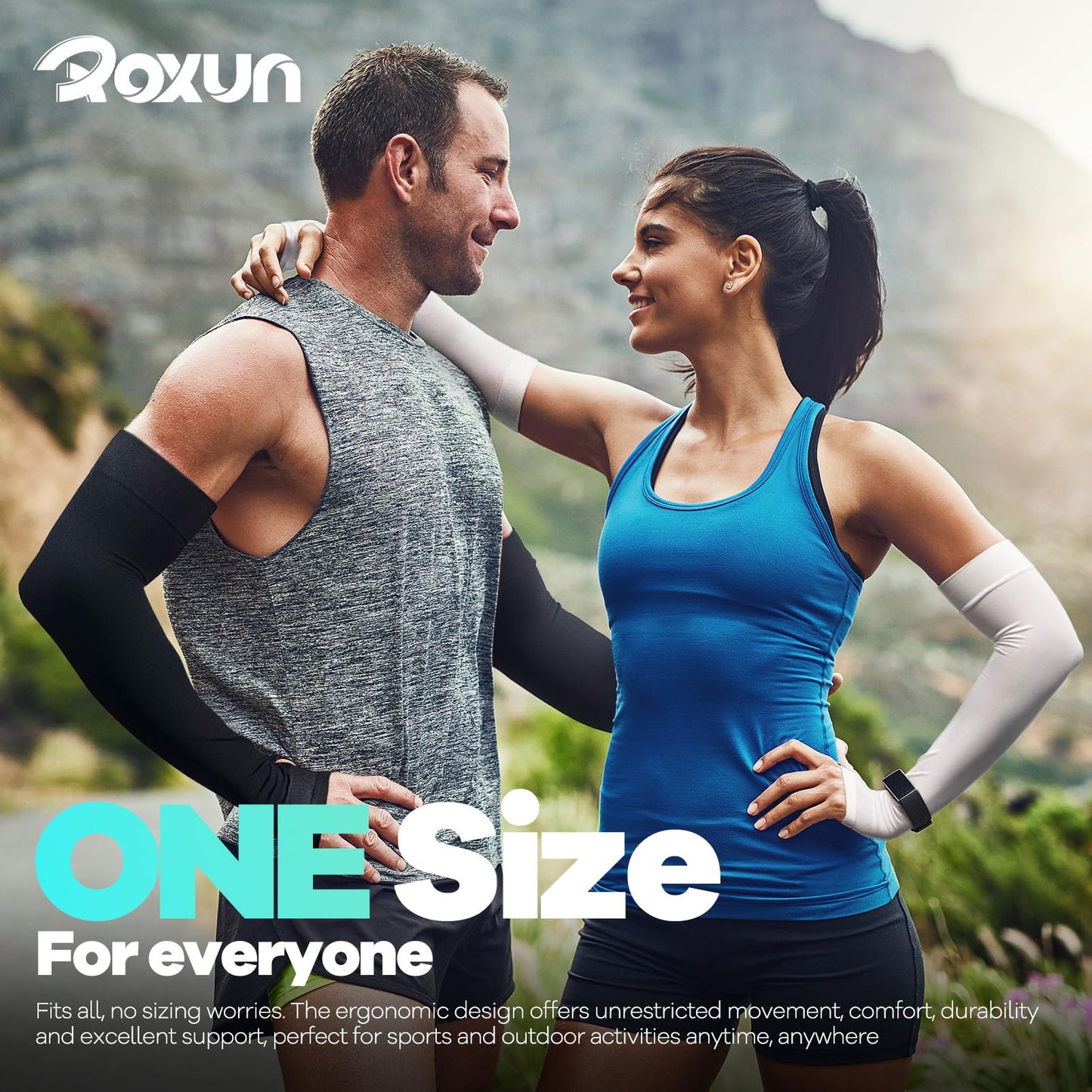 ROXUN 4 Pairs Arm Sleeves with Thumb Hole, Cooling UV Sun Protection Compression Tattoo Cover Up for Men/Women 4 Black