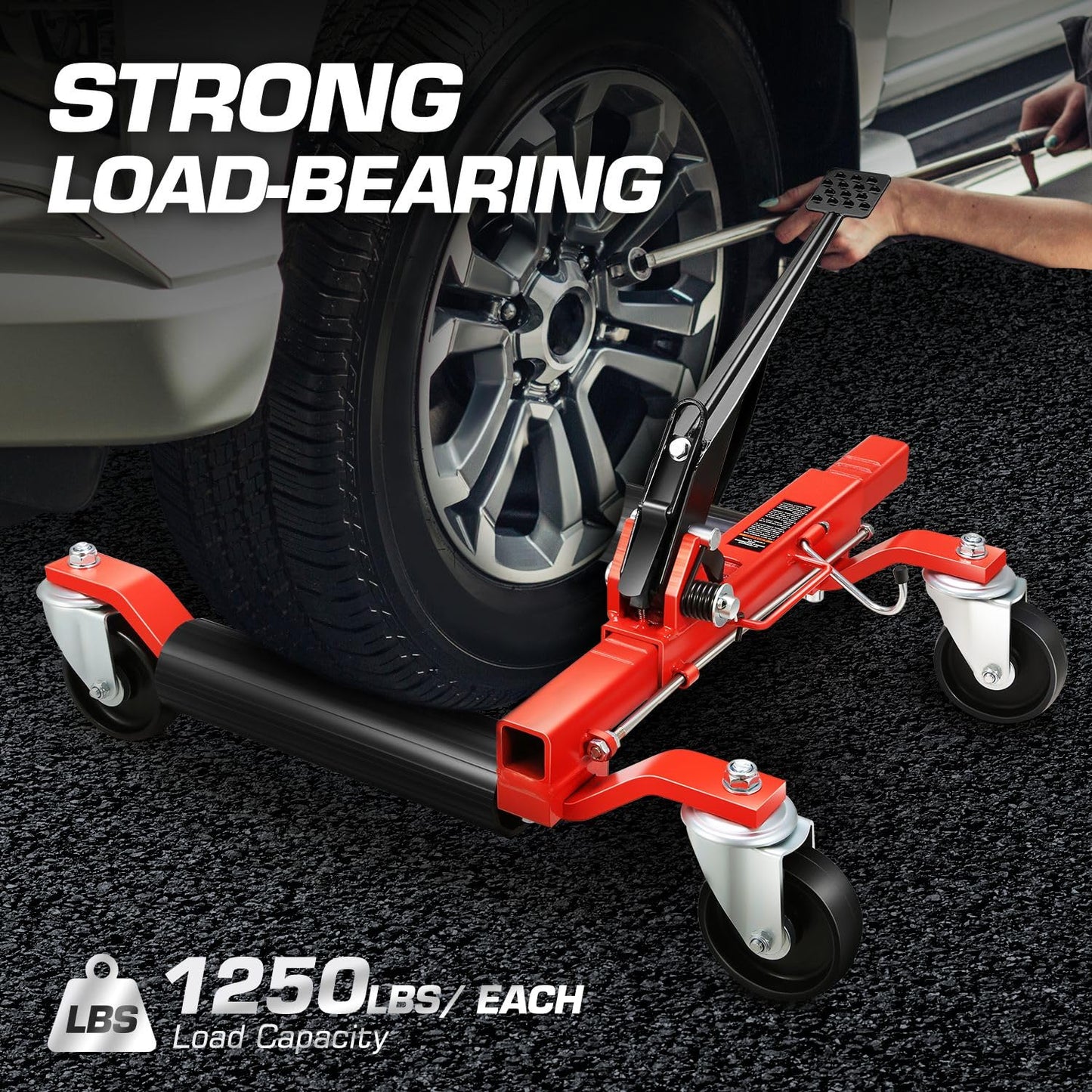 DNA Motoring 2pcs Car Wheel Dolly Jack Set Hydraulic 1500 lbs Car Skates, 9'' Wheel Vehicle Positioning Jack, Heavy Duty Rollers with Ratcheting Foot Pedal for Tire Auto Repair Moving, TOOLS-00758