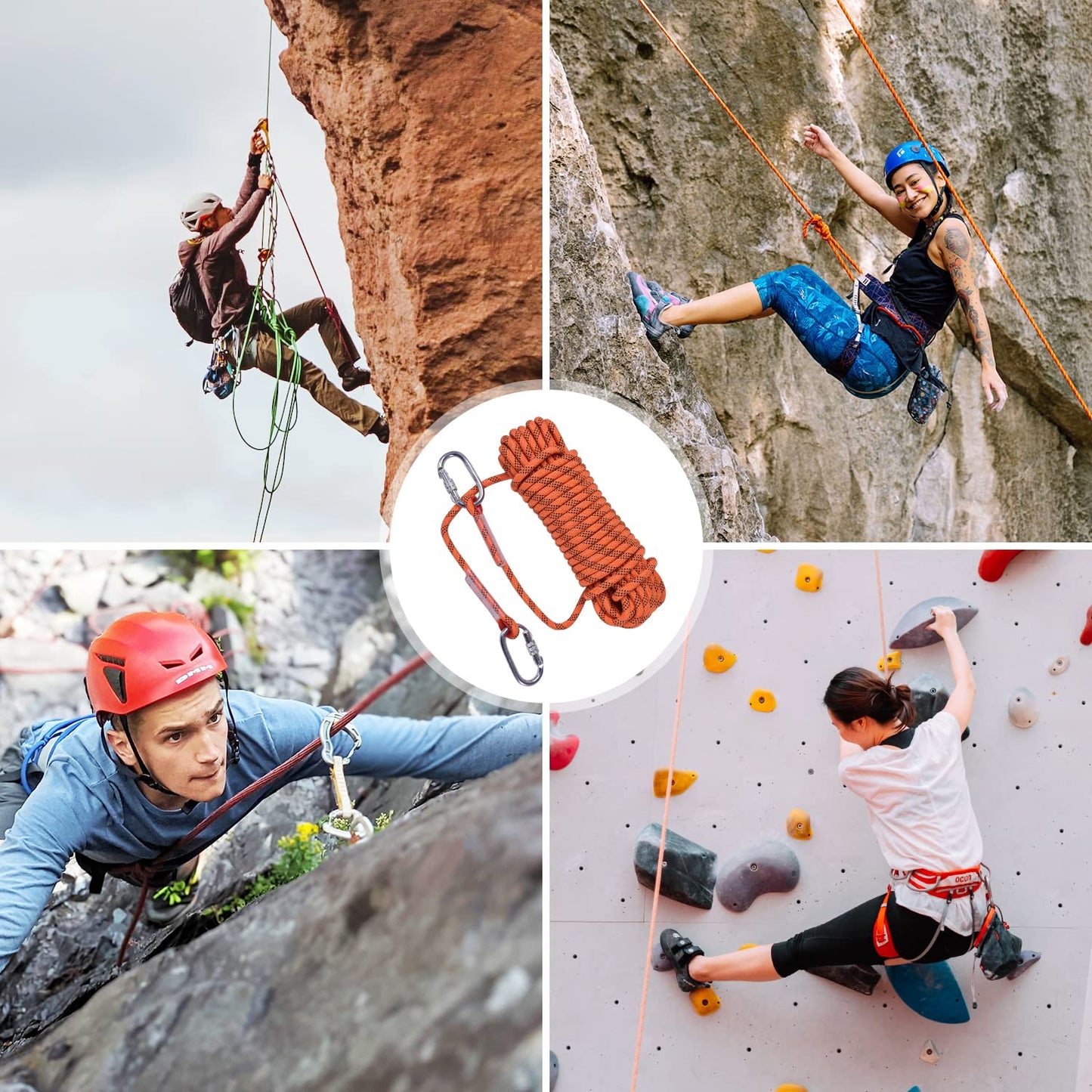 LZ.MZXU Climbing Rope, 12mm Static Climbing Ropes, 32FT(10M) 65FT(20M) 100FT(30M) 164FT(50M) Outdoor Rock Climbing Rope with Hook, Safety Rappelling Ropes, Fire Rescue Parachute(Orange, 100FT)