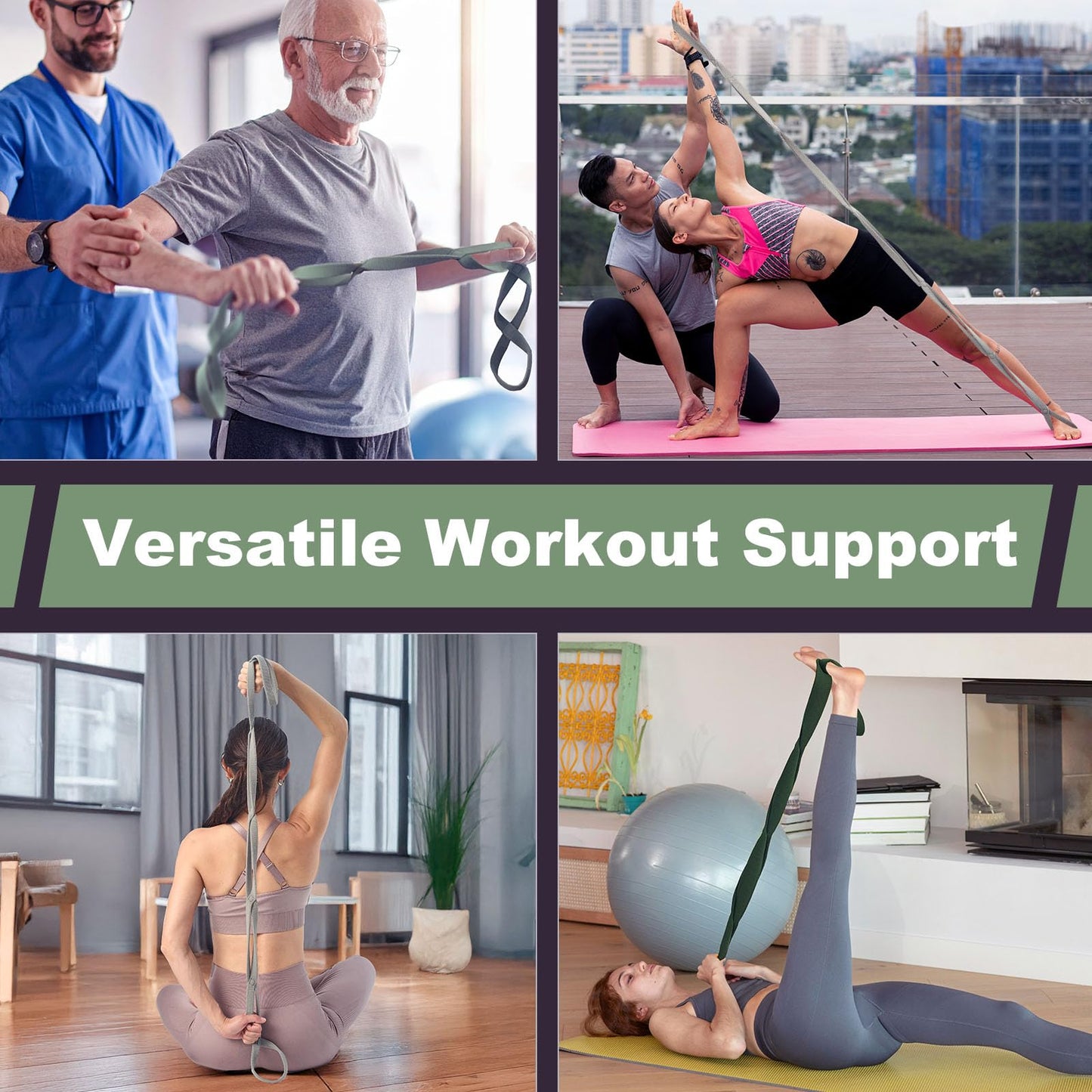VRTX Stretch Straps for Exercise | Yoga & Pilates Stretching Bands w/ 7 Loops | Resistance Bands for Fitness Workout, Home Gym, Physical Therapy | Soft Mesh Cloth, Durable- Set of 2
