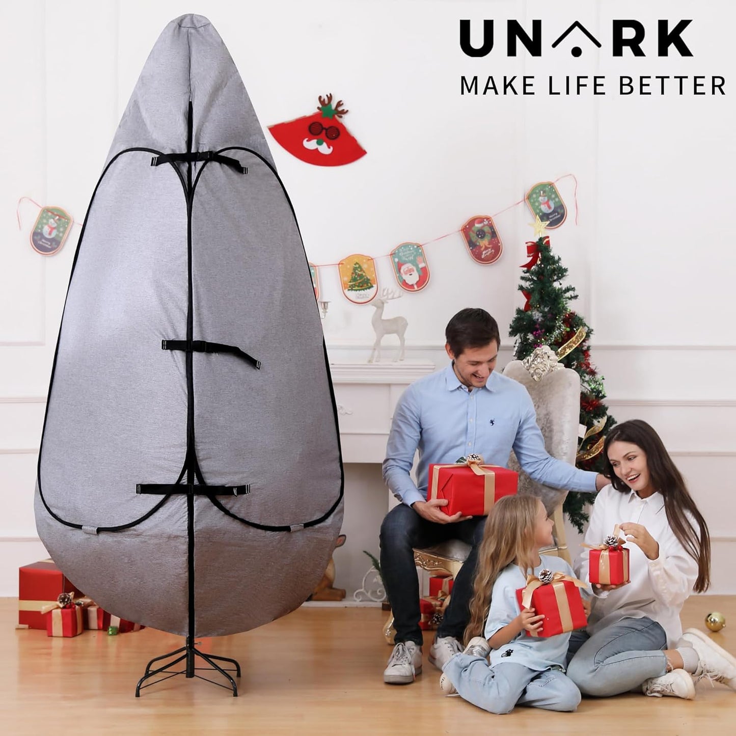 Upright Christmas Tree Storage Bag - Durable Cover for 6.5 Ft to 7.5 Ft Trees | Gray