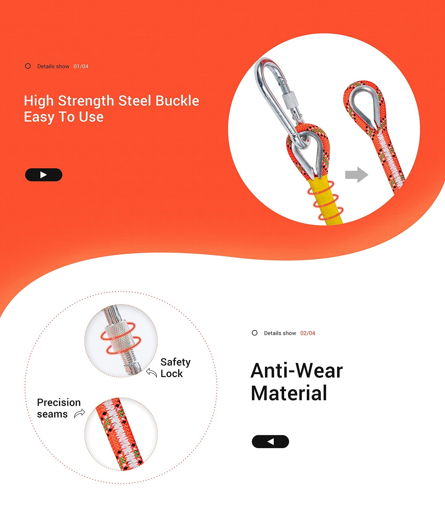 Nice C Climbing Rope, Rescue Rope, Construction Rope, Rock Climbing Rope, Static 10mm 32ft/64ft/96ft/160ft/230ft/500ft/985ft/1000ft with Carry Bag (Orange, 10M(32ft))