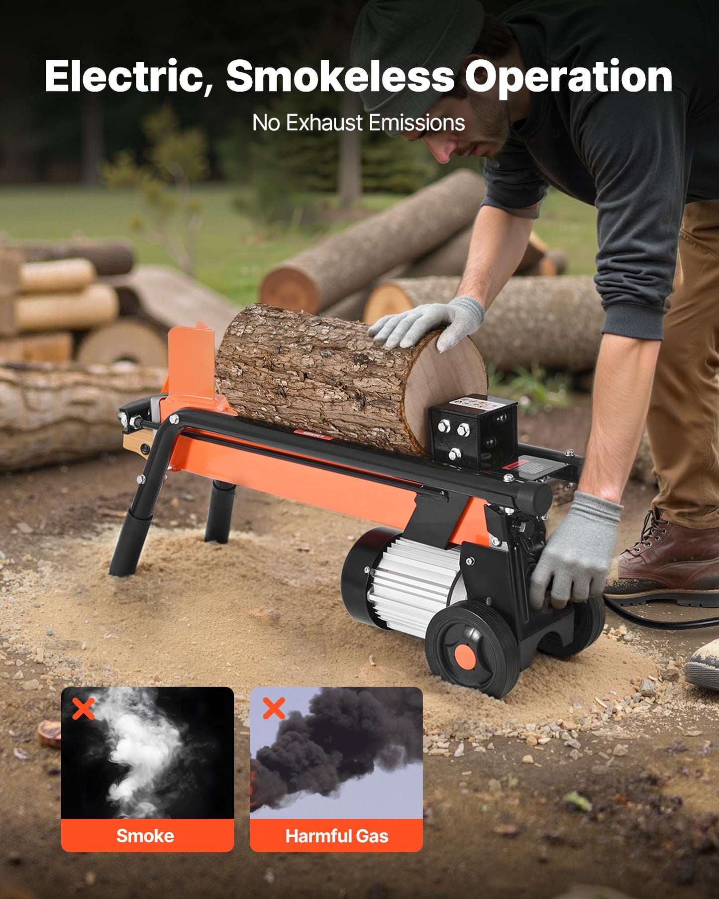 VEVOR Electric Log Splitter, 6.5 Tons Electric Wood Splitter, 1500W 15 Amp Motor, Portable Firewood Splitting Machine with 6" Wheels, Wood Splitters for Forestry Harvesting, Efficient & Secure