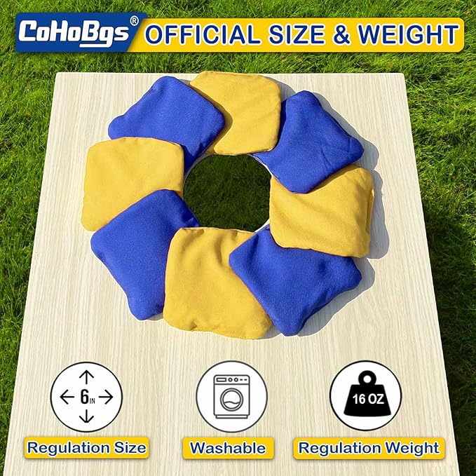 CoHoBgs Corn Hole Bags Set 8, Professional Cornhole Bags Dual-Sided Slick & Stick Resin Filled Suede and Duck Canvas Bean Bag for Cornhole Game Includes Carry Case