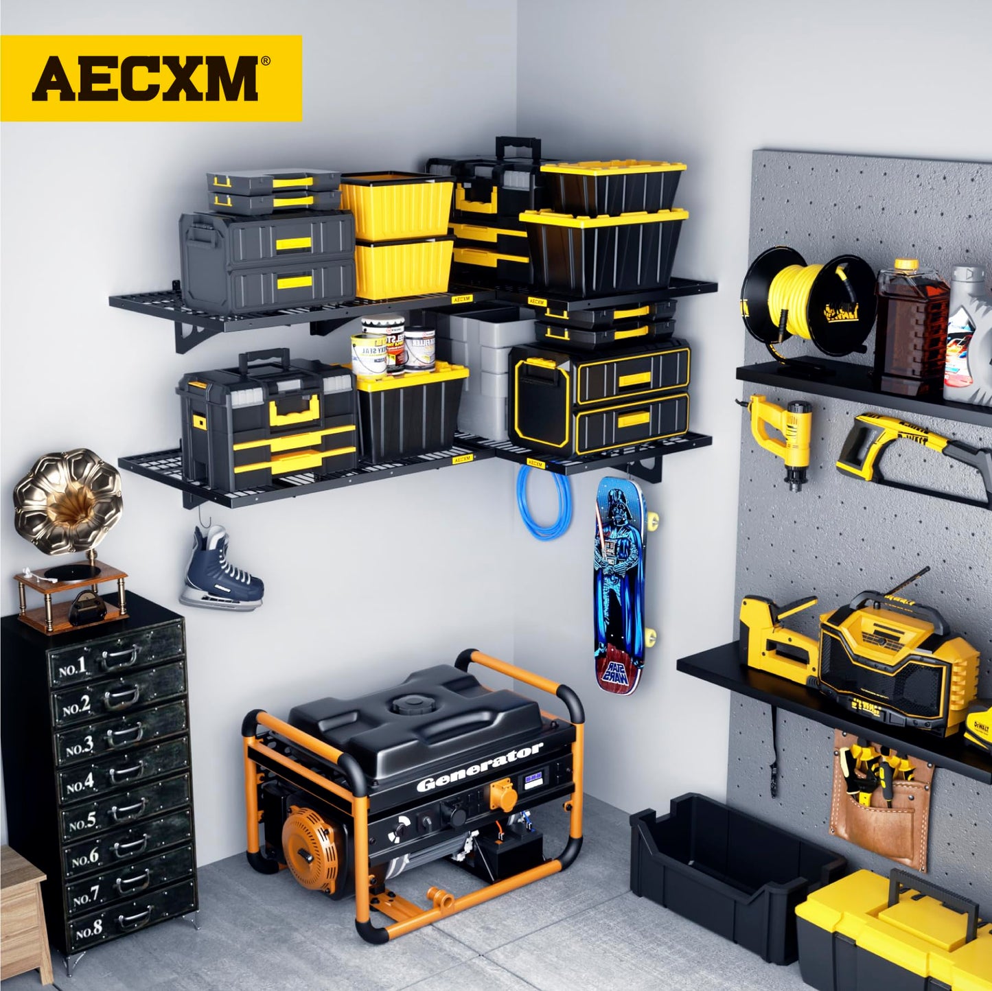 Aecxm 2x3ft 2Pack Wire Shelving Unit Heavy Duty Garage Storage Shelves Wall Mounted Black 560lbs Load Capacity（24-inch-by-36-inch）