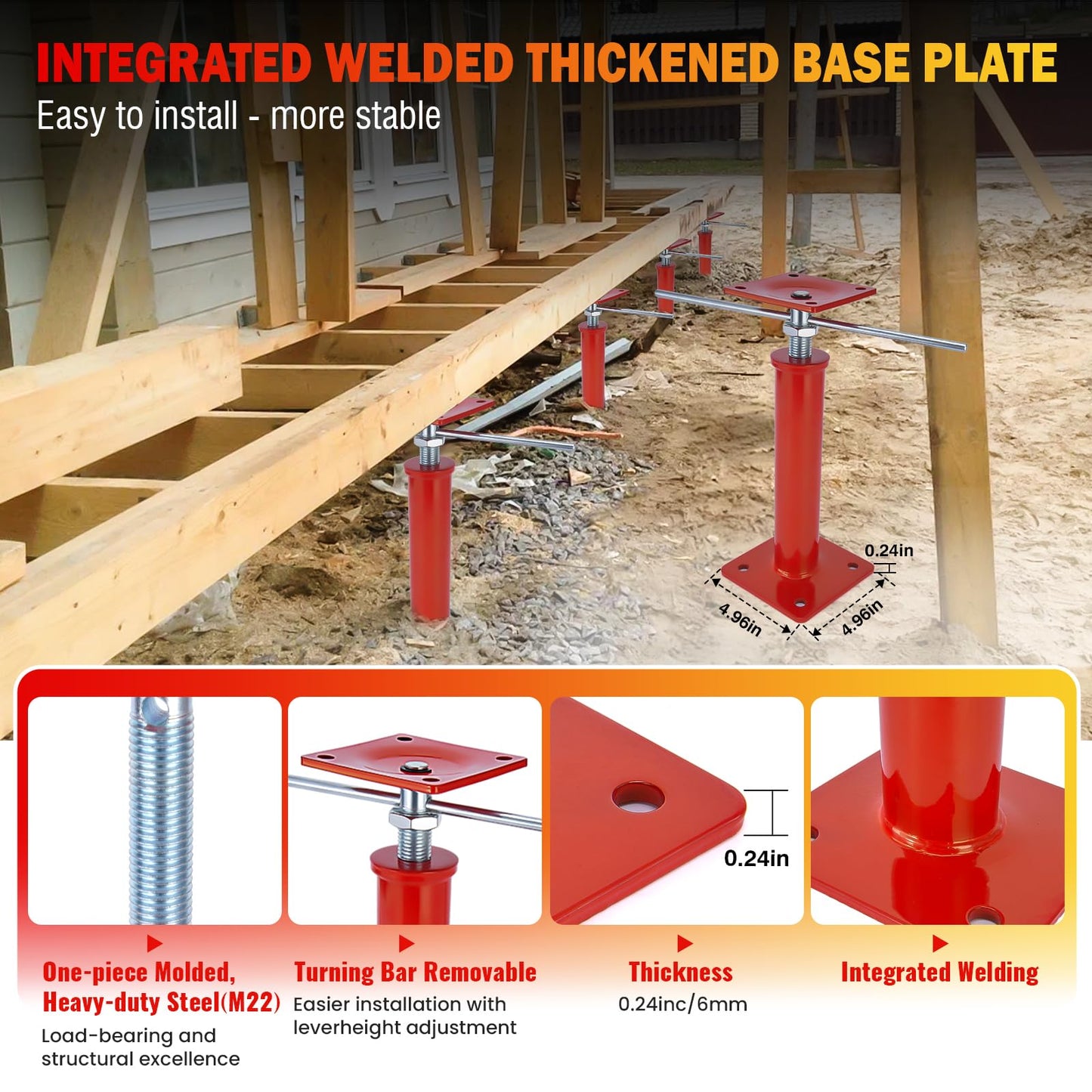 4 PCS House Jacks for Leveling, Adjustable 11"-16" Height Range, 8820 lbs Capacity (Each), Galvanized Telescoping Support Jacks for Crawlspace & Basement