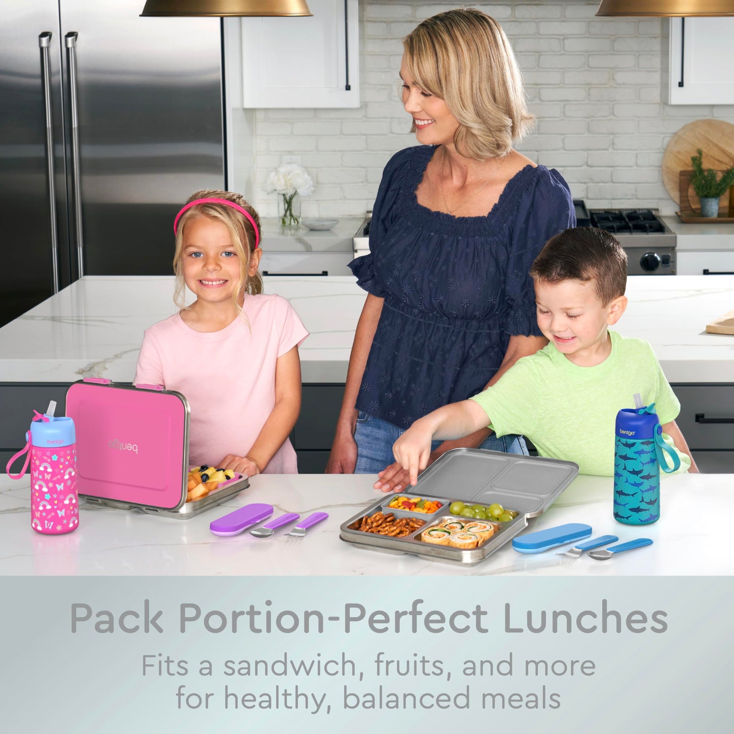 Bentgo Kids Stainless Steel Leak-Resistant Lunch Box - 3-Compartments with Bonus Silicone Container, Durable, Eco-Friendly, Dishwasher Safe, BPA-Free, Ideal for School, Ages 3+ (Silver)
