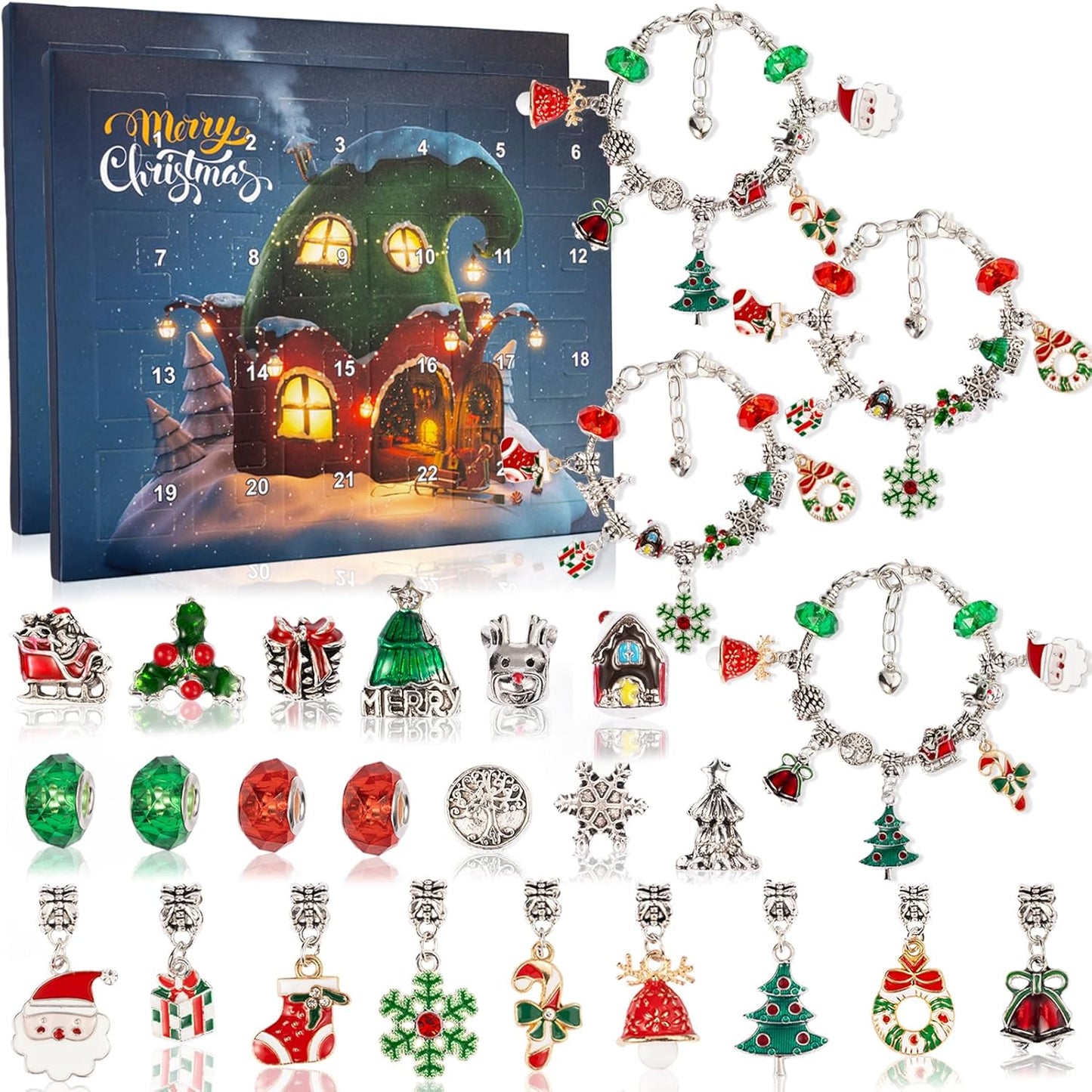 OuMuaMua Christmas Advent Calendar Bracelets - 24-Day DIY Jewelry Kit with 44 Charms for Girls & Teens