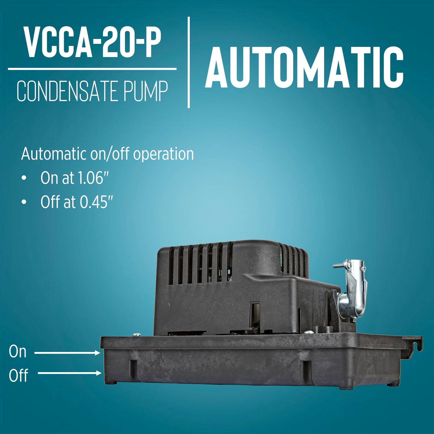 Little Giant VCCA-20-P 115 Volt, 1/30 HP, 80 GPH Low Profile Plenum Condensate Removal Pump, 6-ft. Cord (plug-less), Black, 554221101