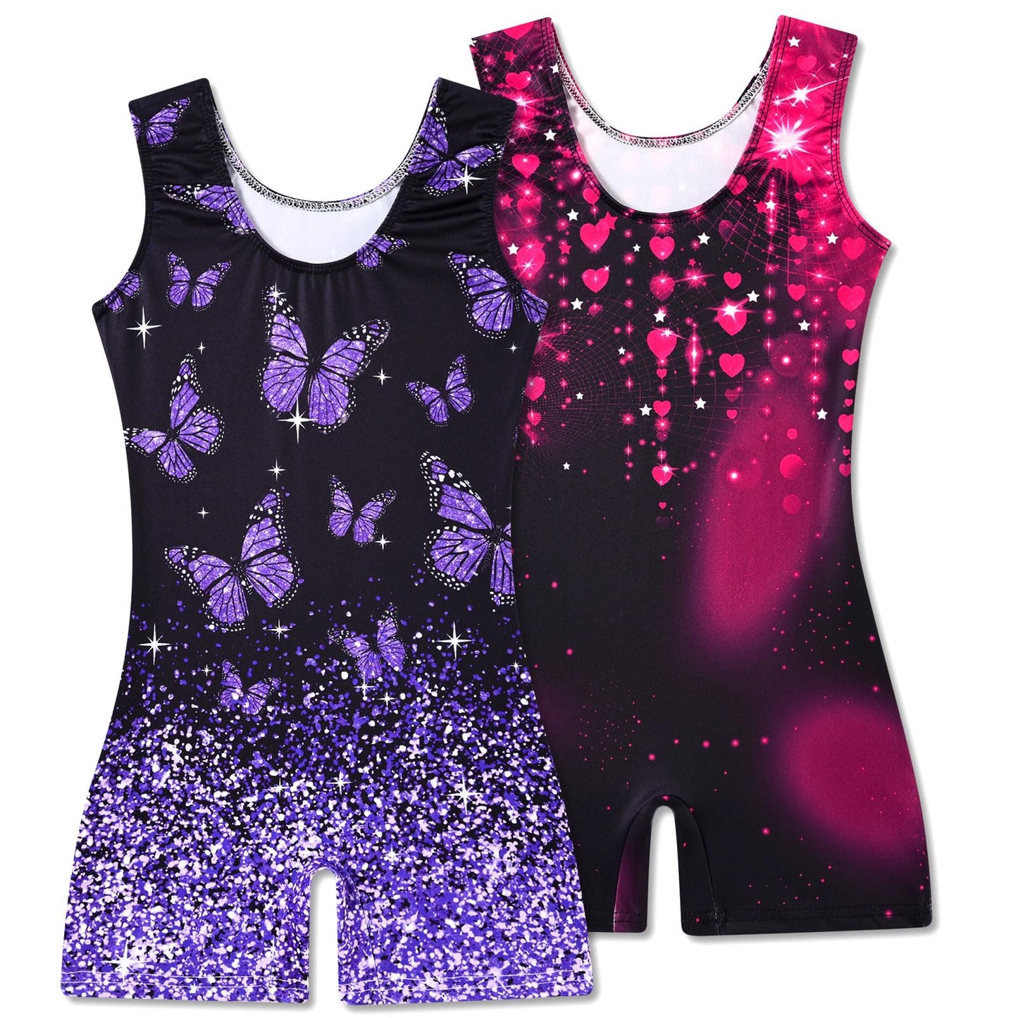 Taubow 2 Packs Gymnastics Leotards for Girls 3t-4t Gradient Butterfly Ballet Dance Leotard Toddler Biketard with Shorts