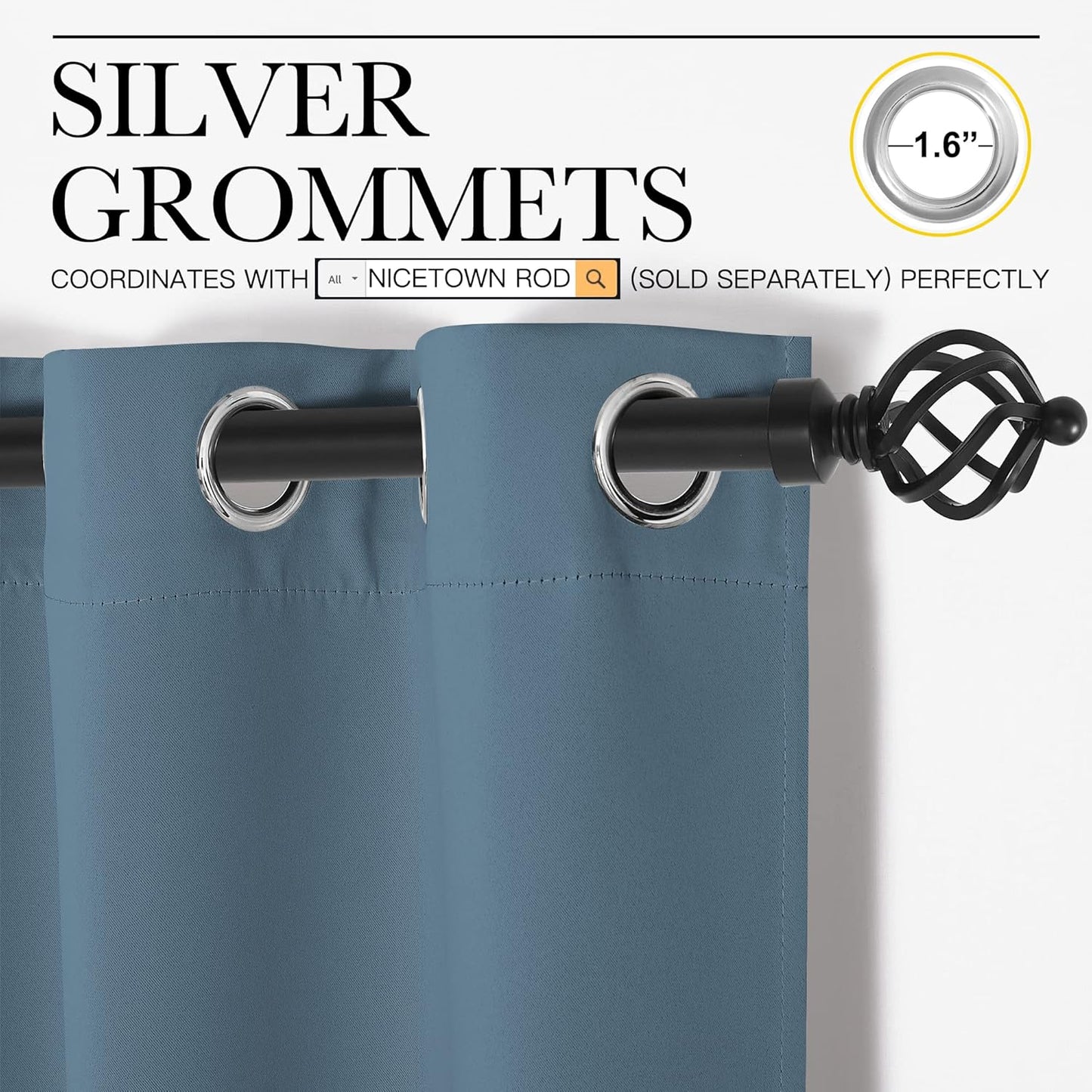 NICETOWN Smoky Blue Blackout Curtains - Thermal Insulated Drapes for Small Windows | 45" Length, 34" Wide, 2 Panels