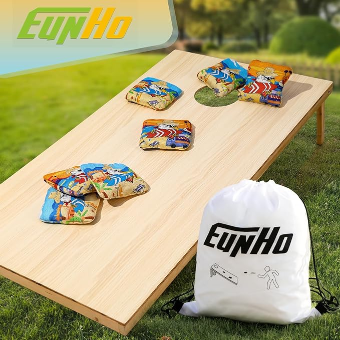 EunHo Cornhole Bags Regulation Dual Sided Set of 8, Professional Cornhole Bean Bags Slick & Sticky Side Bags with Carry Bag