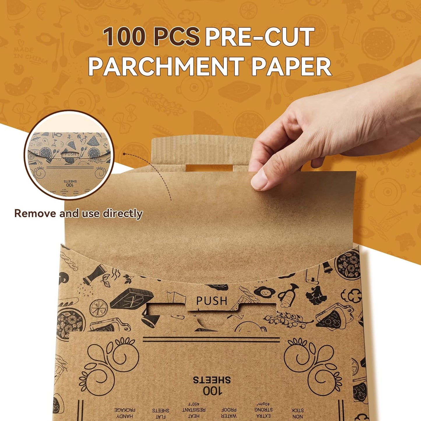 Skiennix Unbleached Parchment Paper Baking Sheets - 100 Pcs Precut Non-Stick 8x12 Inch for Baking & Cooking