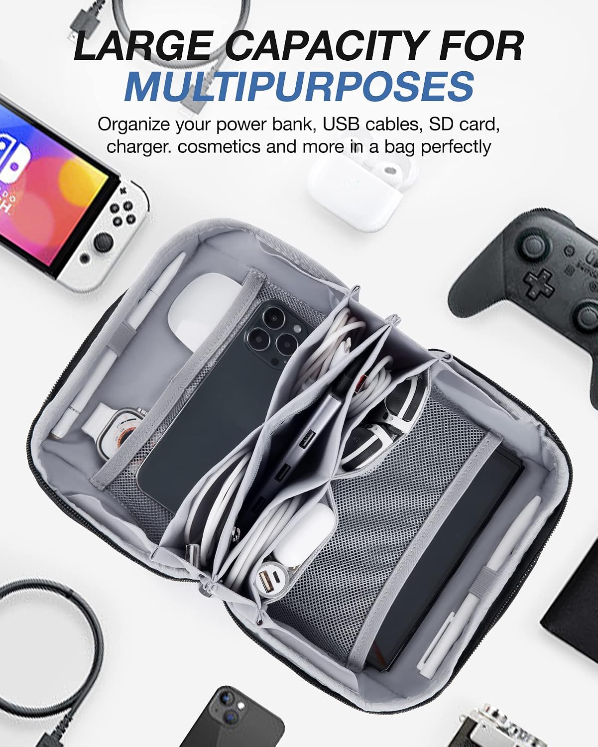 BAGSMART Electronics Organizer Pouch, Travel Tech Organizer Bag for Travel Essentials, Cord Organizer Bag as Travel