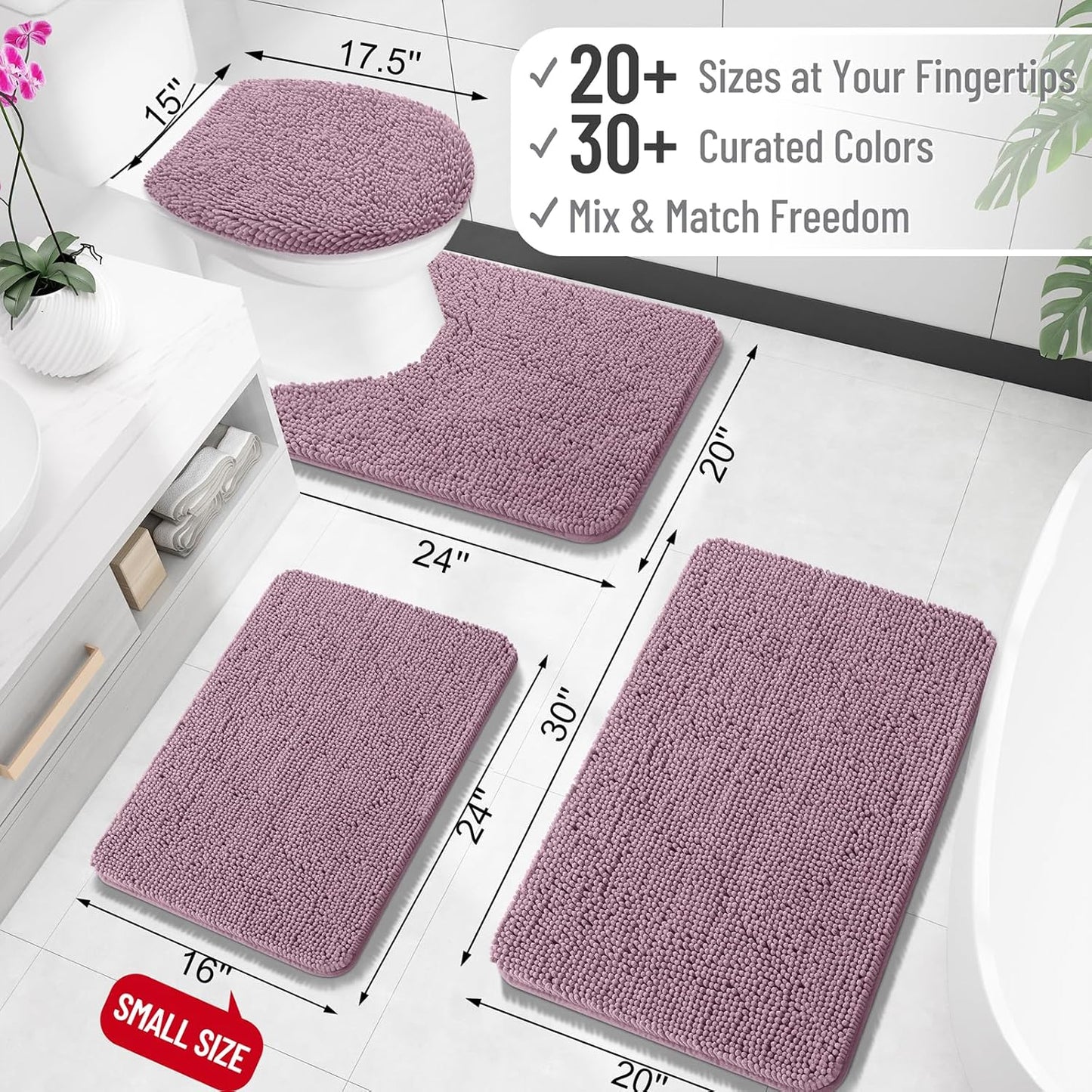 OLANLY U-Shaped Toilet Rug - Extra Soft Chenille, Quick-Dry, Non-Slip Bath Mat | 24x20, Deep Plum