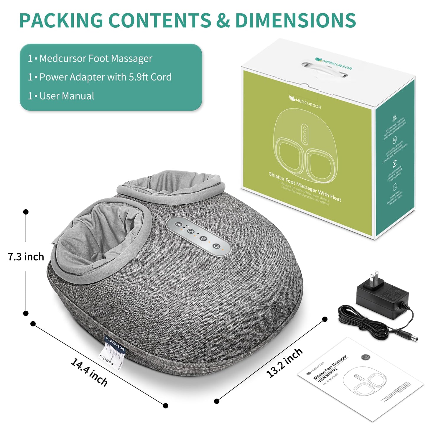 Medcursor Foot Massager with Heat - Shiatsu Deep Kneading, Delivers Relief for Tired Muscles and Plantar, Multi-Level Settings & Adjustable Intensity for Home, Gifts for Women Mom
