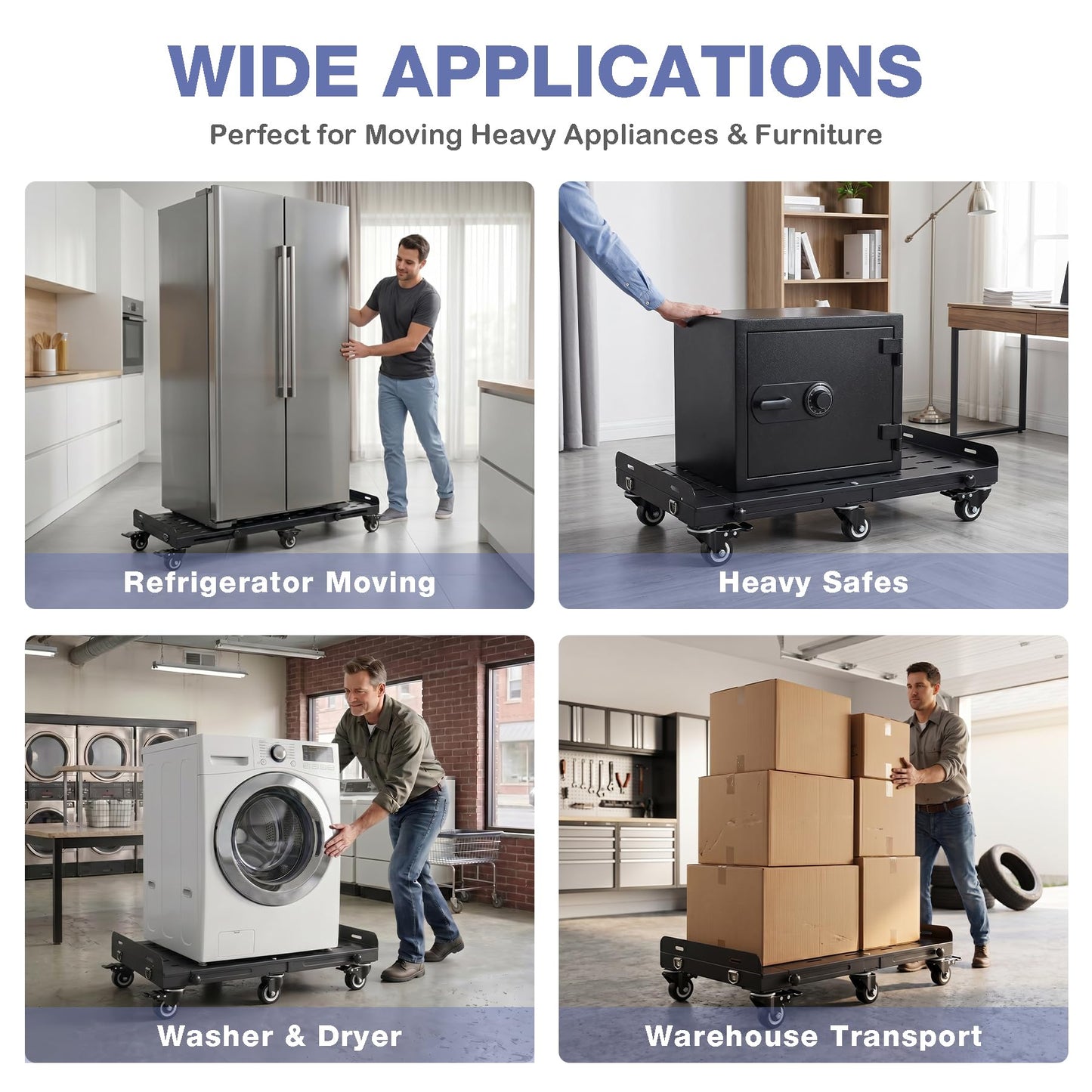 Heavy Duty Expandable Moving Dolly 2000LBS, 6 Wheels Furniture Dolly Cart with 4 Locking Swivel Casters, Adjustable Appliance Dolly 27.6"-41.7", Steel Moving Cart with Straps for Furniture, Appliances