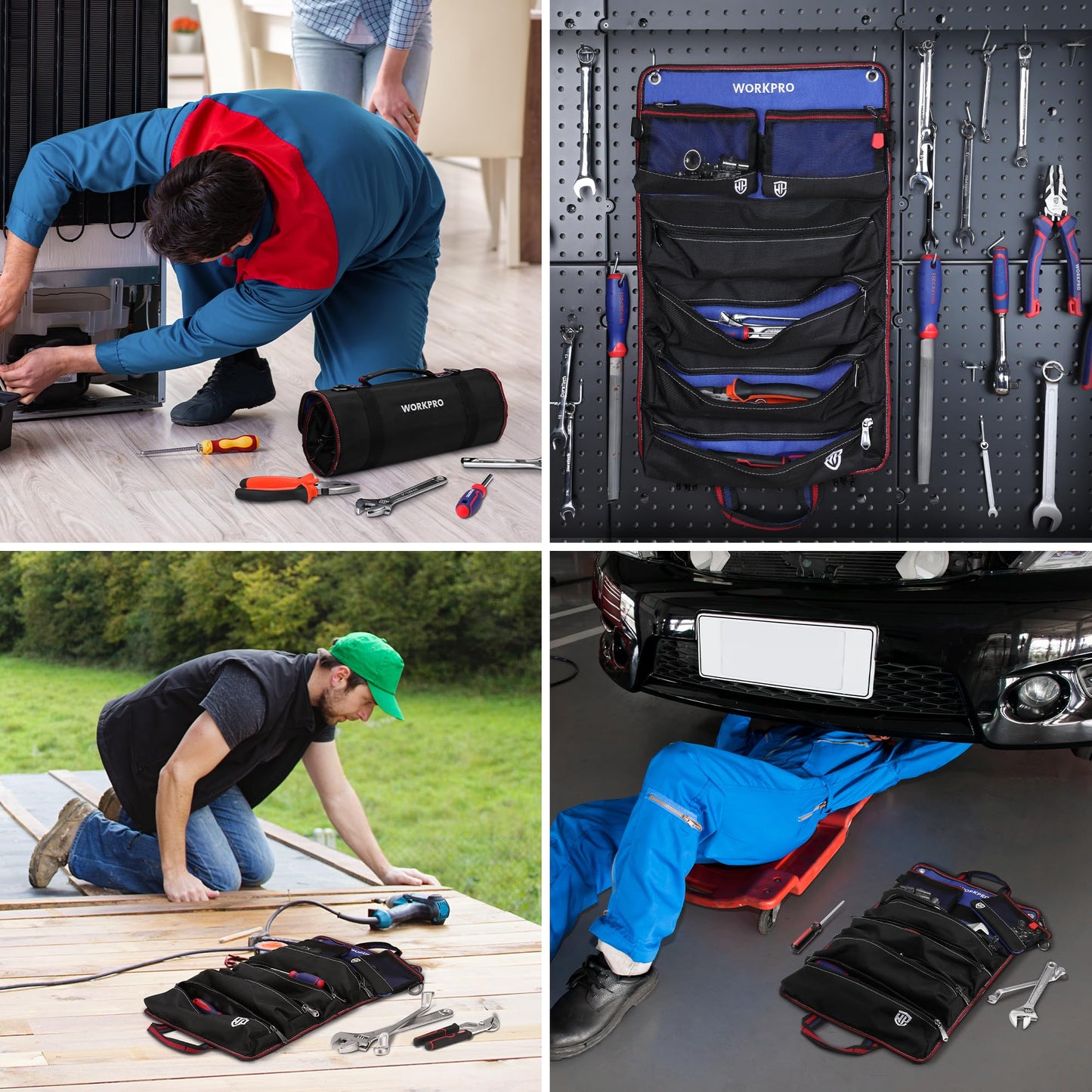 WORKPRO Roll Up Tool Bag, Tool Roll Up Bag with Detachable Tool Pouches, Heavy Duty Tool Bag Organizer with 6 Pockets, Tool Organizer for Mechanic, Electrician, Plumber and Carpenter