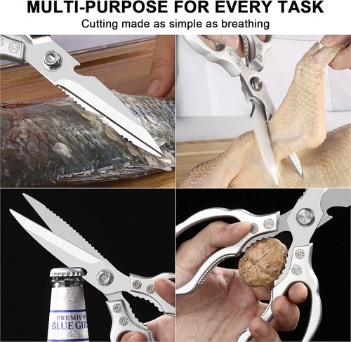 CGBE Kitchen Scissors - Heavy-Duty Multi-Purpose Shears for Poultry, Fish & Herbs | Dishwasher Safe, Silver