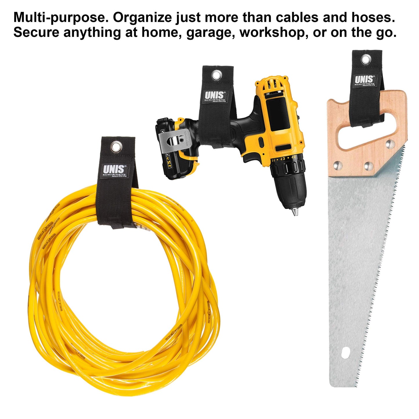 5 Pack Heavy Duty Large 13-inch Extension Cord Storage Organize Cables, Hoses, Power Cords, and Ropes with Extendable Cable Ties Strap Loop Hanger