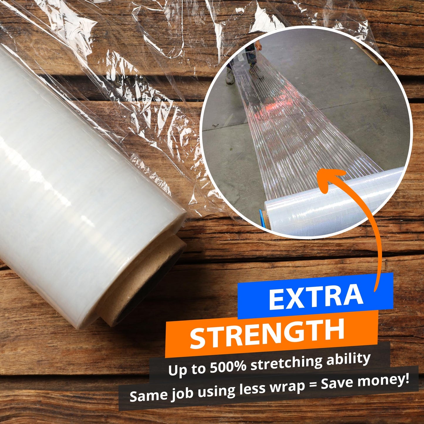 4 Rolls x 18" x 1500 Feet x 80 Gauge Clear Commercial Grade Heavy Duty Plastic Stretch Film Shrink Wrap | Industrial Strength Durable | Shipping Moving Packing Logistics | Holder Included