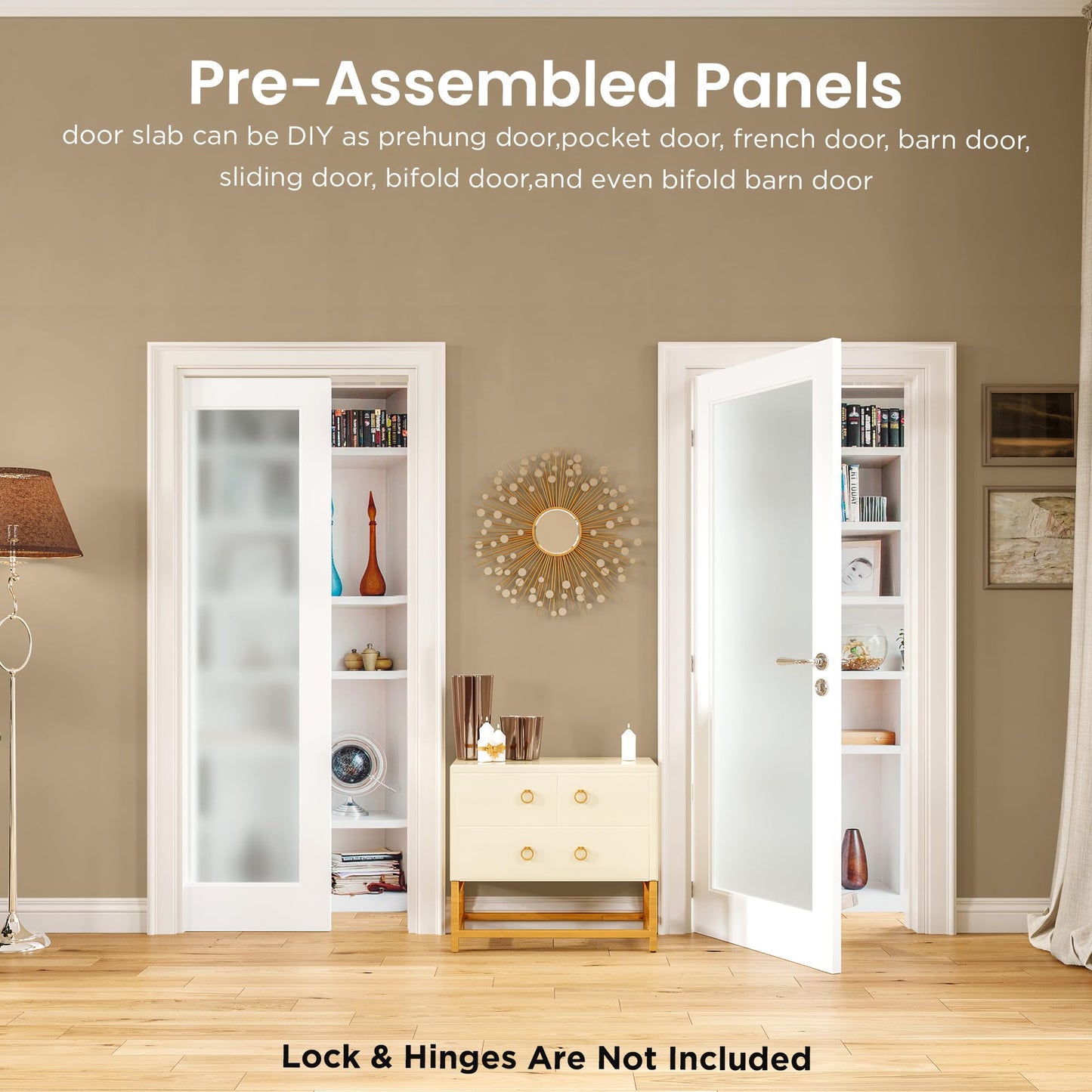 COSHOMER Slab Door Interior for 30" X 80" Opening,Full Lite Tempered Frosted Glass,Solid Core,Pre-Assembled,Premium Baking Paint Finish for Bathroom,Pantry,White,Easy Install, Without Hardware Kit