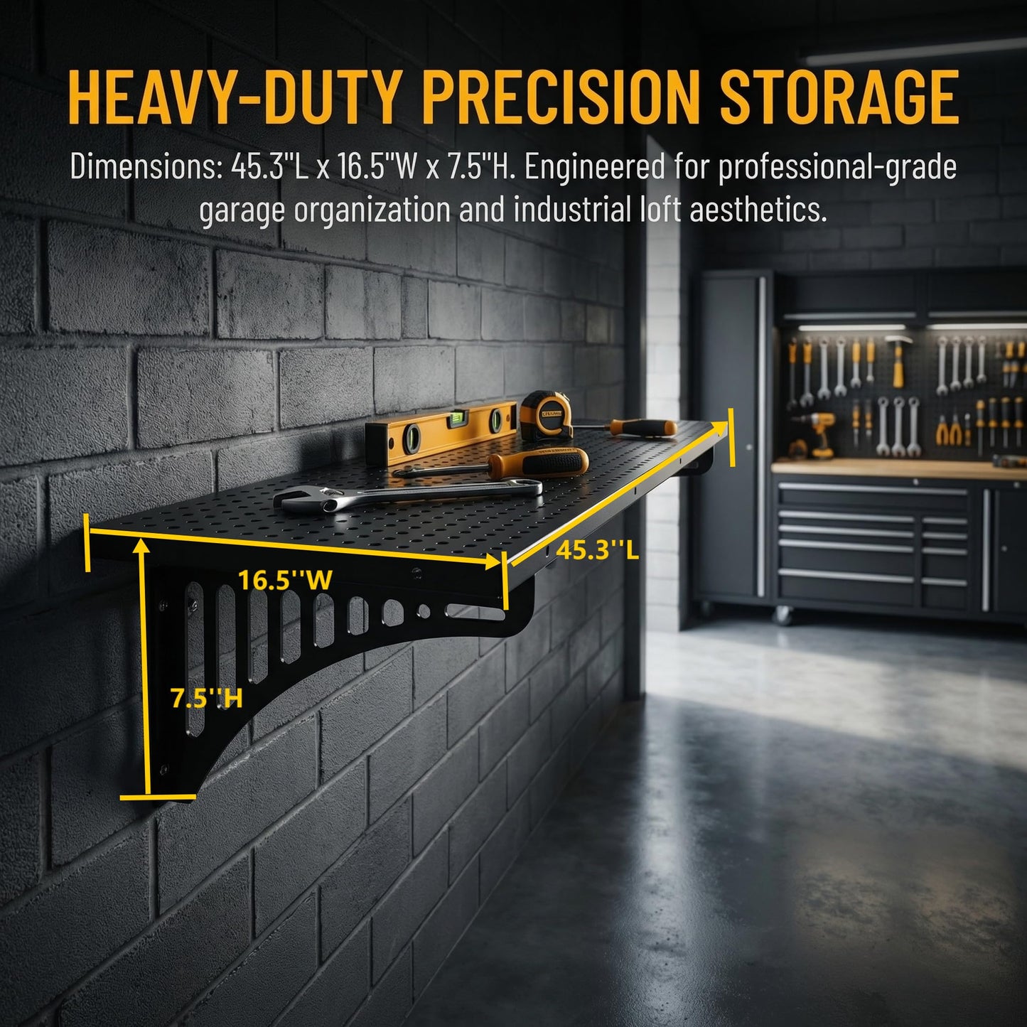bebeikim 4 Pack Garage Wall Shelving Heavy Duty - 1.4 x 4 Foot Wall Mounted Storage Shelves with Built-in Hooks, Floating Shelves for Garage Organization, Tool Storage Rack, Black Metal Shelving
