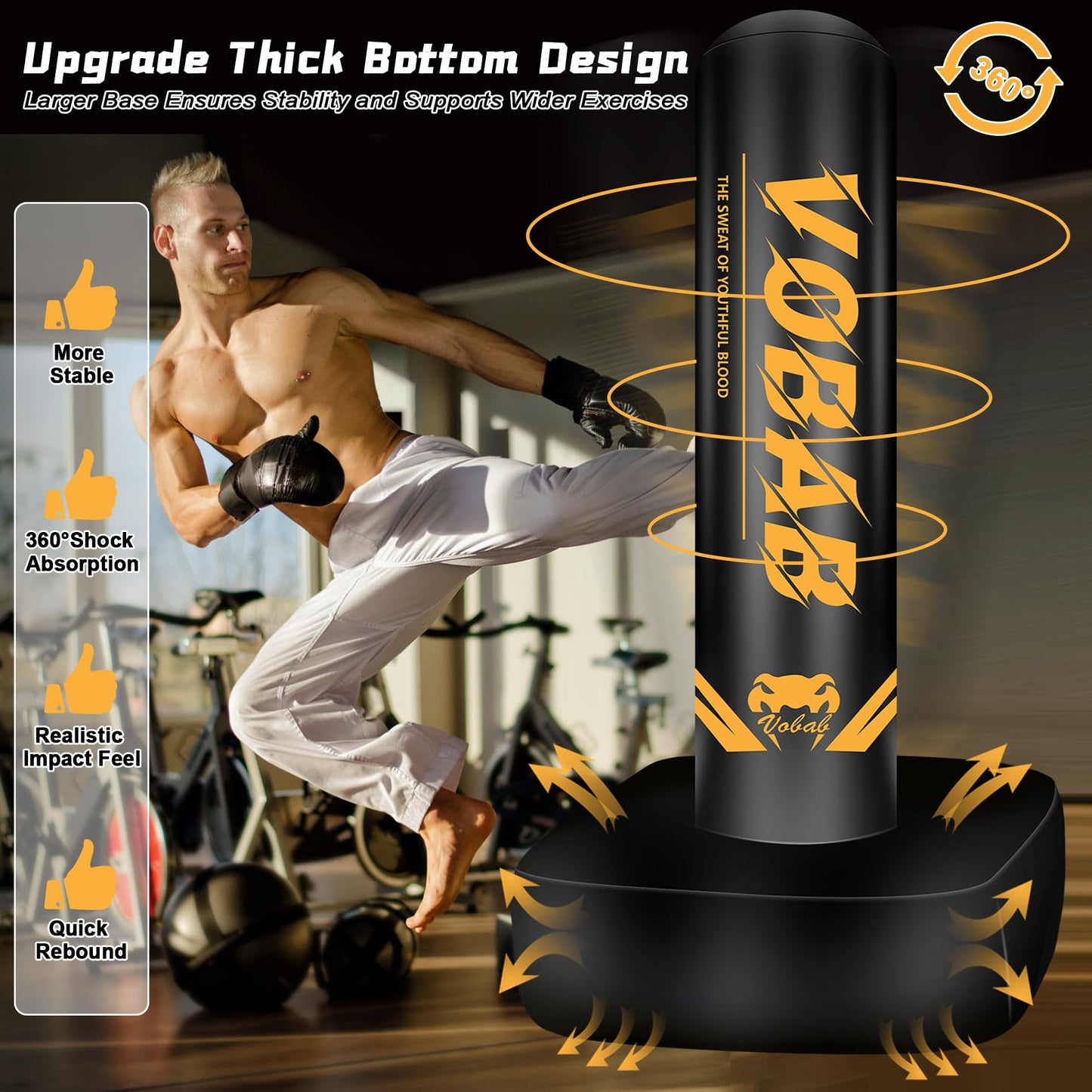 Standing Boxing Bag for Adult, 70" Freestanding Punching Bag with Boxing Gloves and Manual Air Pump for Beginners Kickboxing for Training MMA Muay Thai Fitness