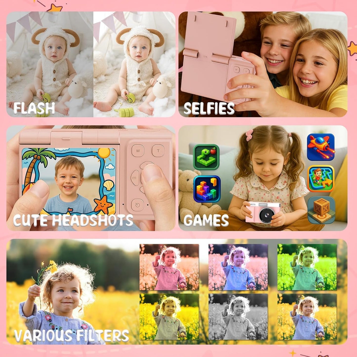 Yehtreh 1080P 32GB Card,2'' 180 Kids Digital Camera FHD Digital Camera for Kid with Flip Screen with Support for Selfie